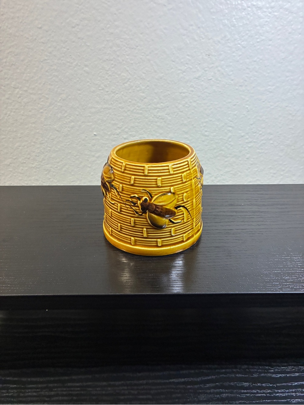 Vintage Ceramic Bee Planter Brown Honeycomb Pot 3'Γ3" Embossed